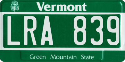 VT license plate LRA839