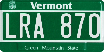 VT license plate LRA870