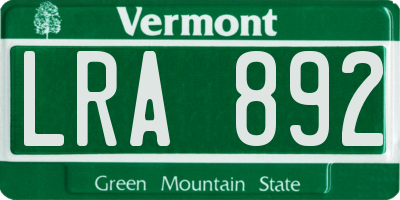 VT license plate LRA892