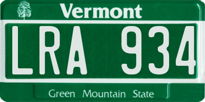 VT license plate LRA934