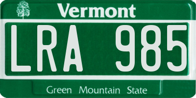 VT license plate LRA985