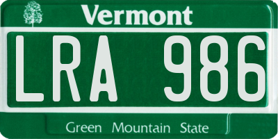 VT license plate LRA986