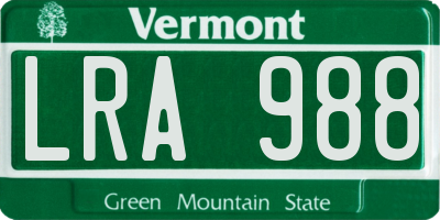 VT license plate LRA988