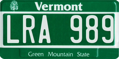 VT license plate LRA989