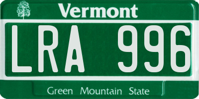 VT license plate LRA996
