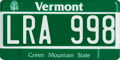 VT license plate LRA998