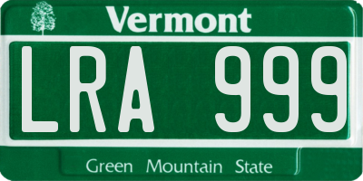 VT license plate LRA999
