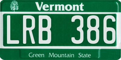 VT license plate LRB386