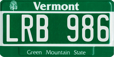 VT license plate LRB986