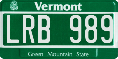 VT license plate LRB989