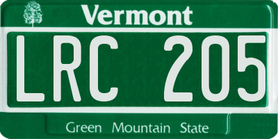 VT license plate LRC205
