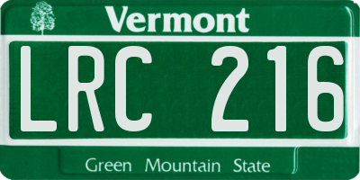 VT license plate LRC216