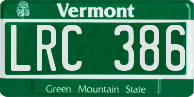 VT license plate LRC386