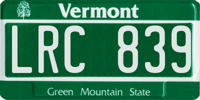 VT license plate LRC839