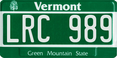 VT license plate LRC989