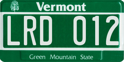 VT license plate LRD012