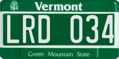 VT license plate LRD034