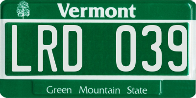 VT license plate LRD039