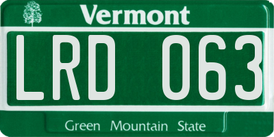 VT license plate LRD063