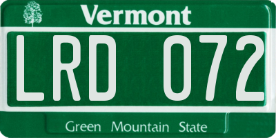 VT license plate LRD072