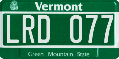 VT license plate LRD077