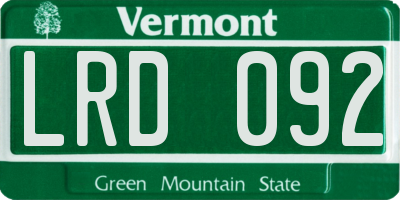 VT license plate LRD092