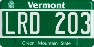 VT license plate LRD203