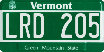 VT license plate LRD205