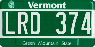VT license plate LRD374