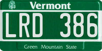 VT license plate LRD386