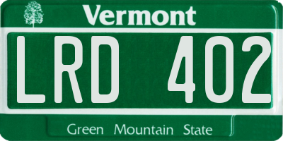 VT license plate LRD402
