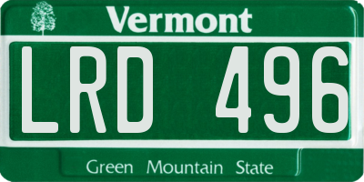 VT license plate LRD496