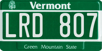 VT license plate LRD807