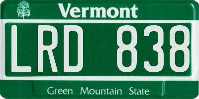 VT license plate LRD838