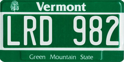 VT license plate LRD982