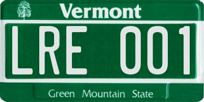 VT license plate LRE001