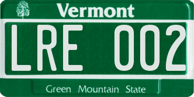 VT license plate LRE002