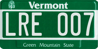 VT license plate LRE007