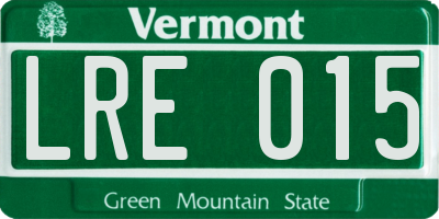 VT license plate LRE015