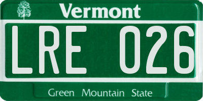 VT license plate LRE026