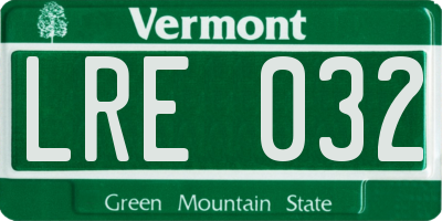 VT license plate LRE032