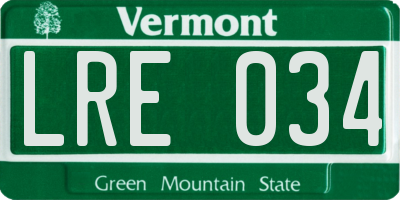 VT license plate LRE034