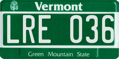 VT license plate LRE036