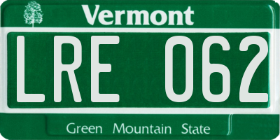 VT license plate LRE062