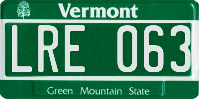 VT license plate LRE063