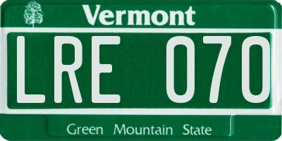 VT license plate LRE070