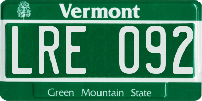 VT license plate LRE092