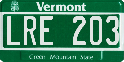 VT license plate LRE203