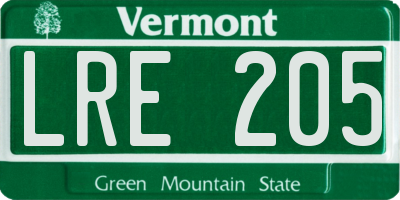 VT license plate LRE205