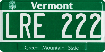 VT license plate LRE222